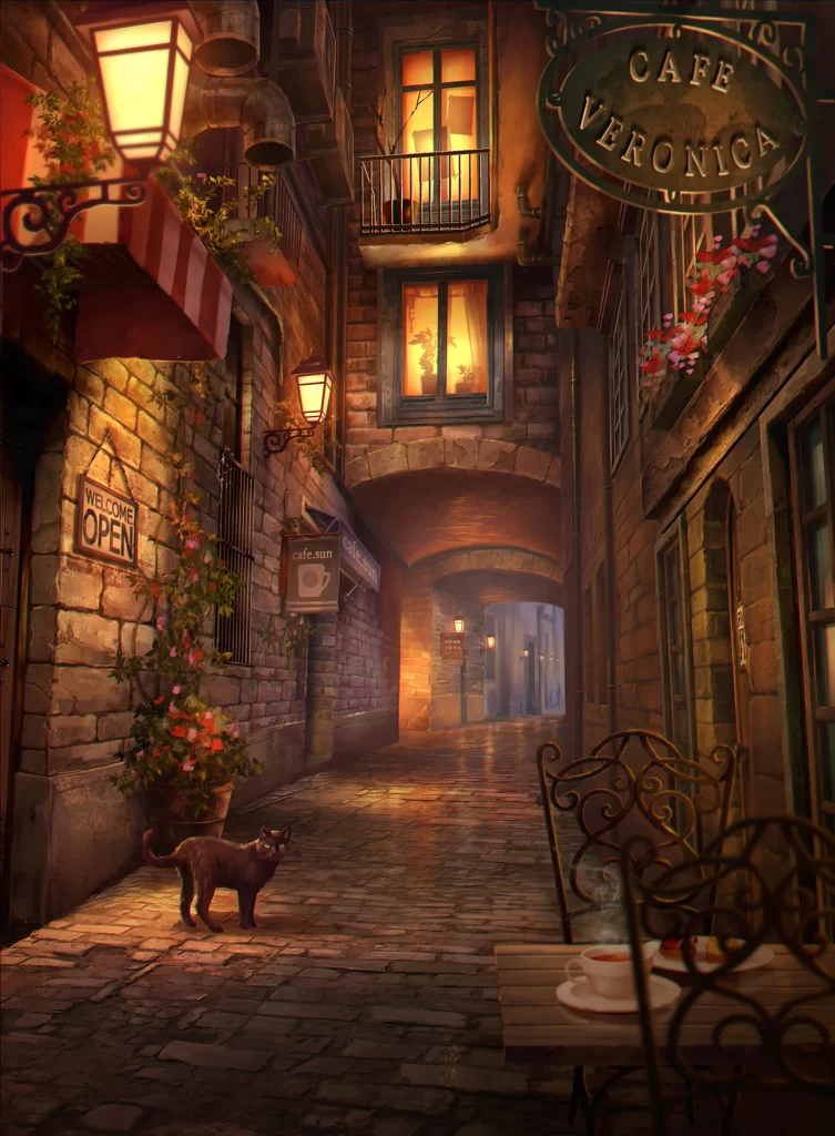 Cafe Alley Warm Yellow Brick Street