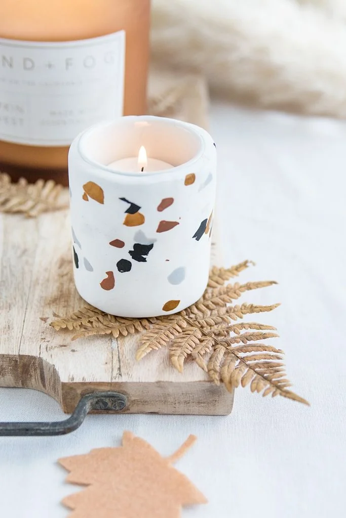 Candle Ceramic Terrazzo Pattern White Autumnal