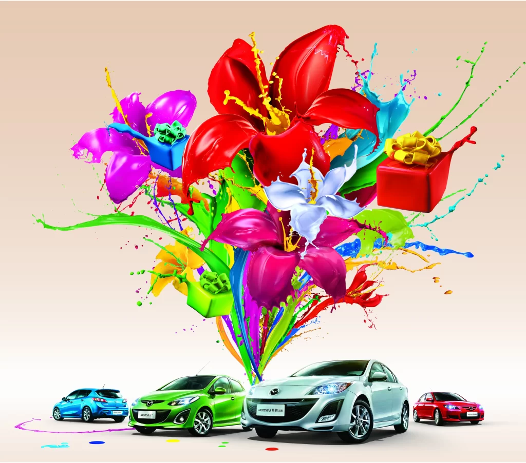 Car Flowers Gift Boxes Colorful Advertising