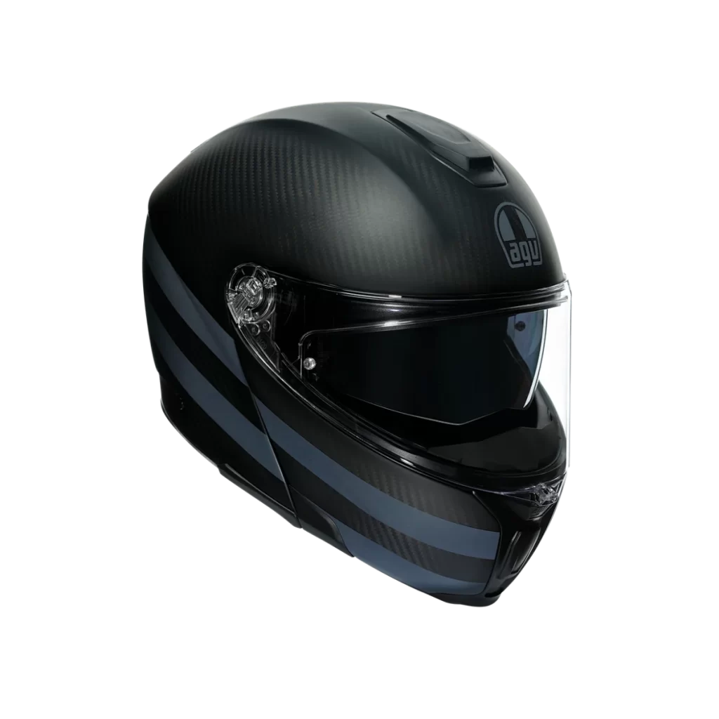 Carbon Fiber Black Helmet Blue Stripes