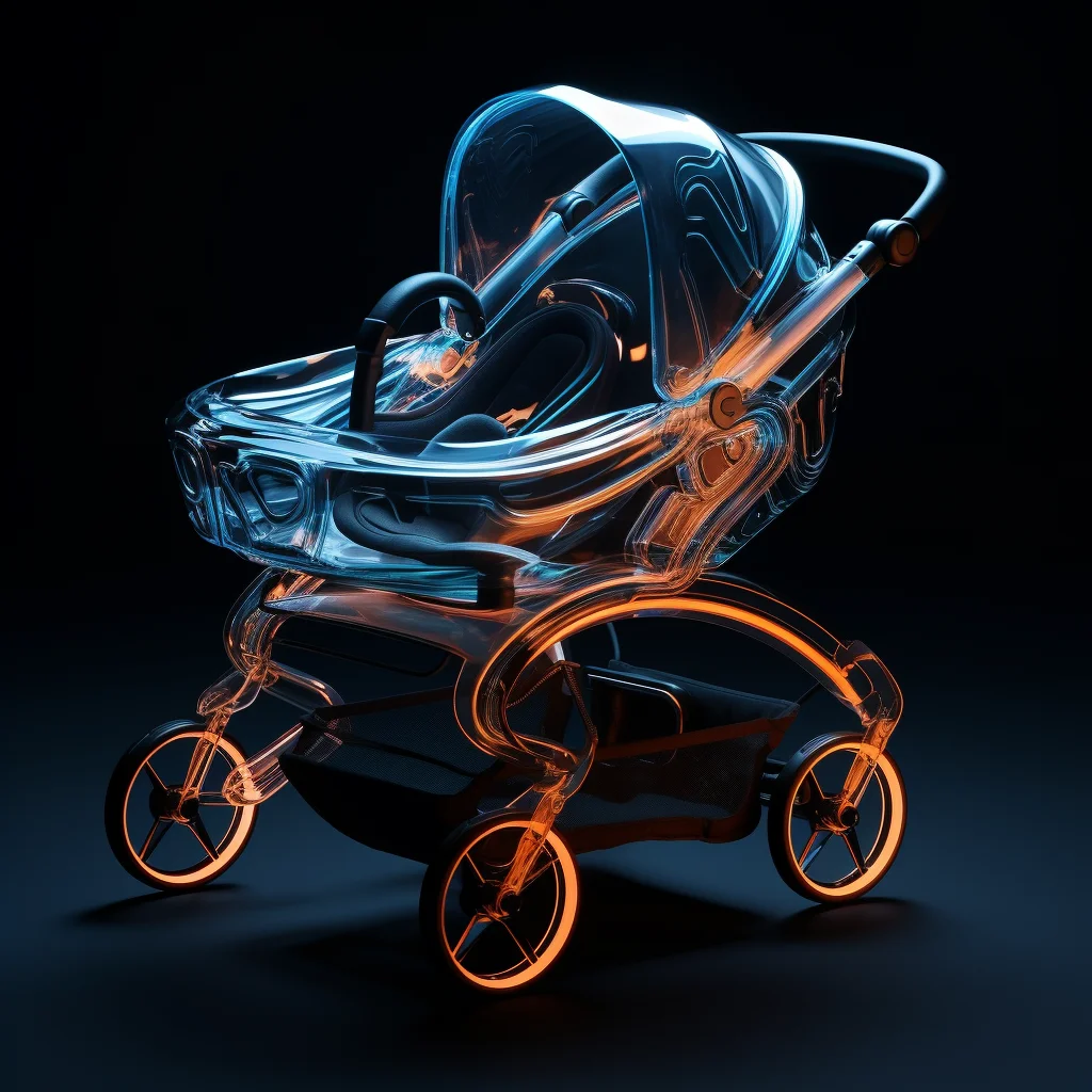 carriage conceptual transparent 3D baby design product azure