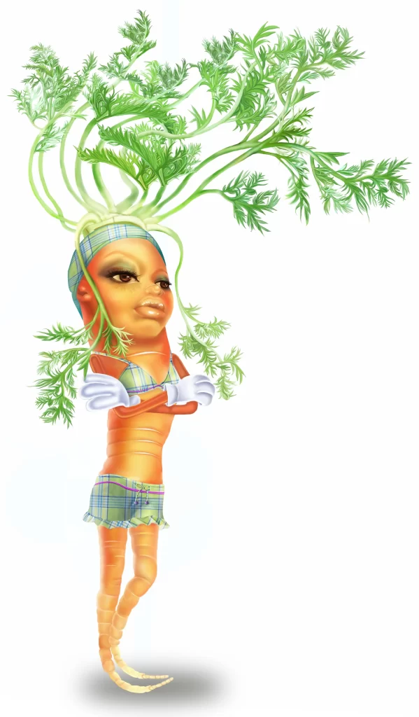 Carrot Character Green Leaves Orange Plaid Clothing White Gloves