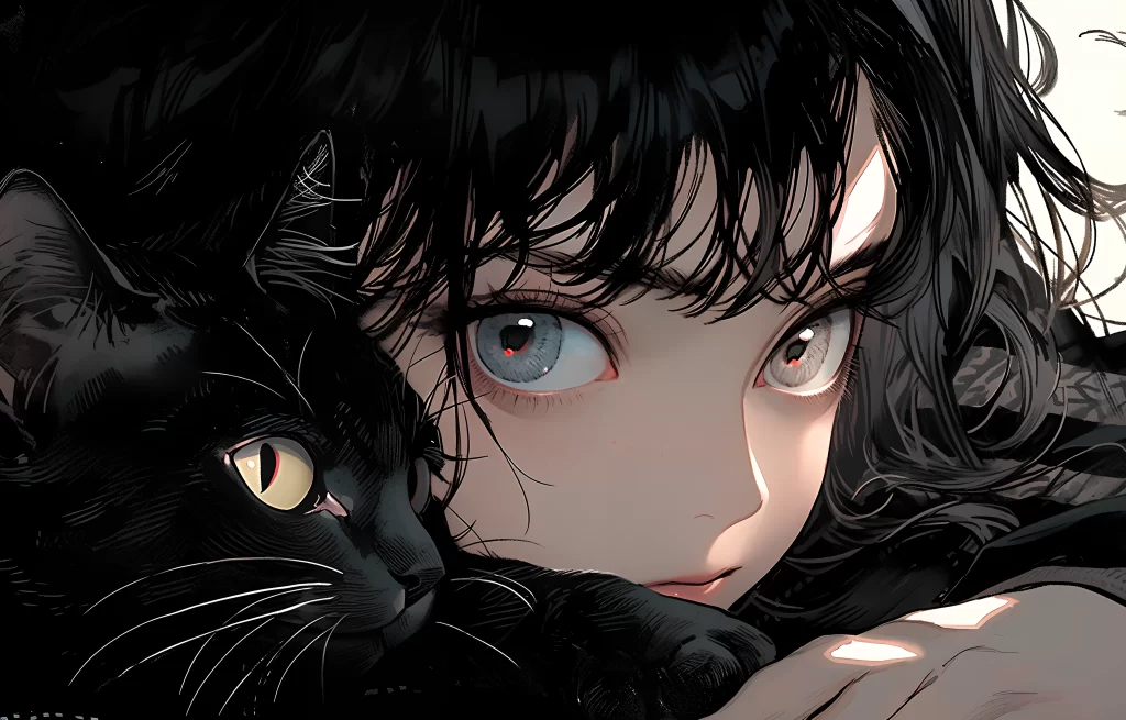 Cat Girl Black Blue Fantasy