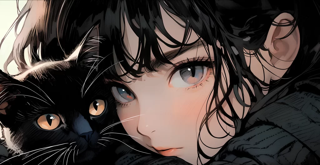 Cat Girl Black Brown Blue