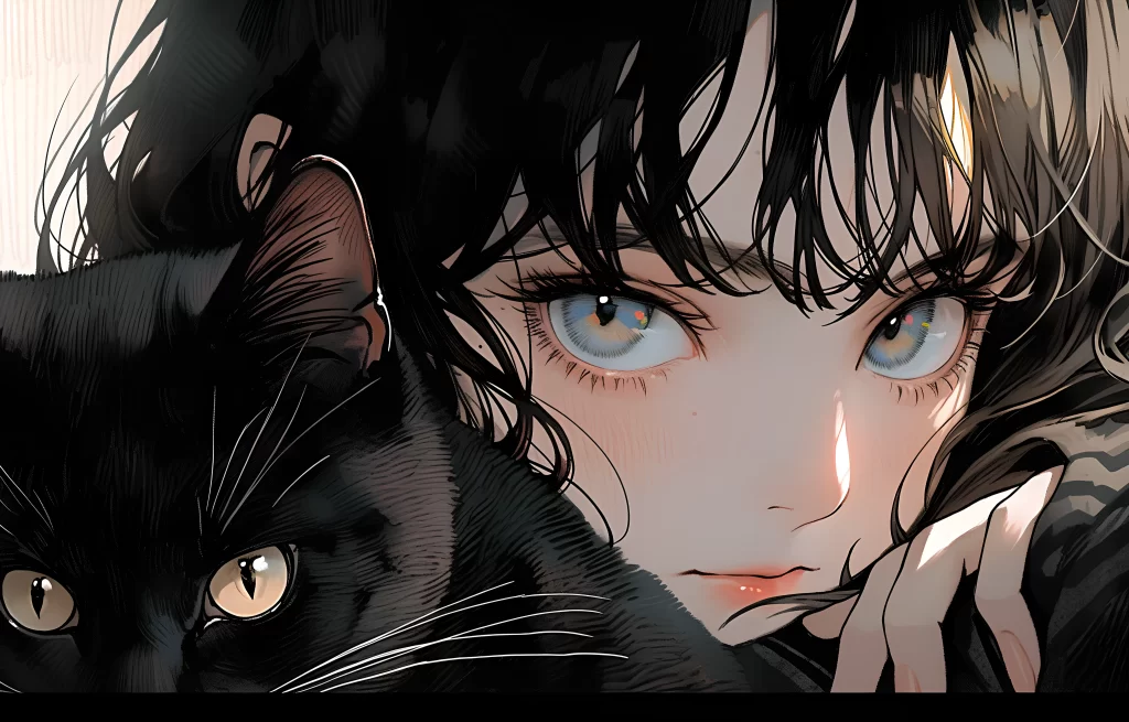 Cat Girl Black Brown Blue Eyes