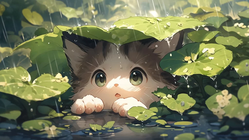 Cat Green Blue Rainy Nature