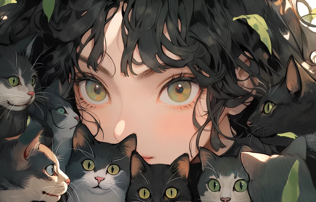 Cats Black Green Fantasy