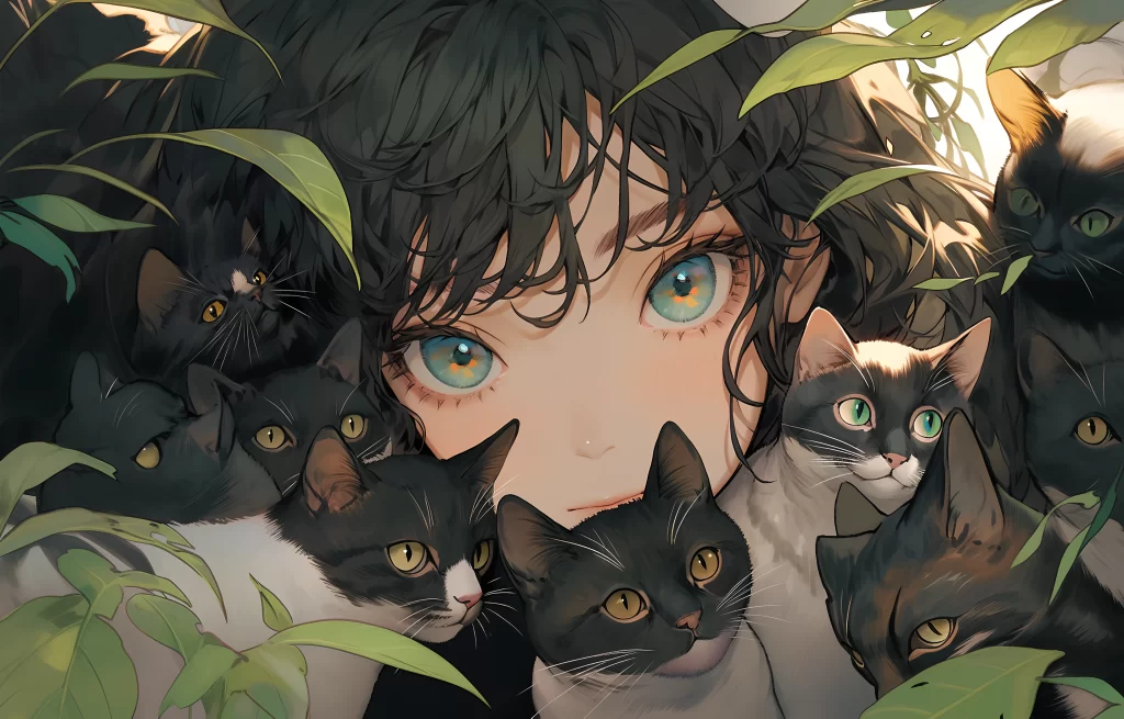Cats Green Brown Black White Nature