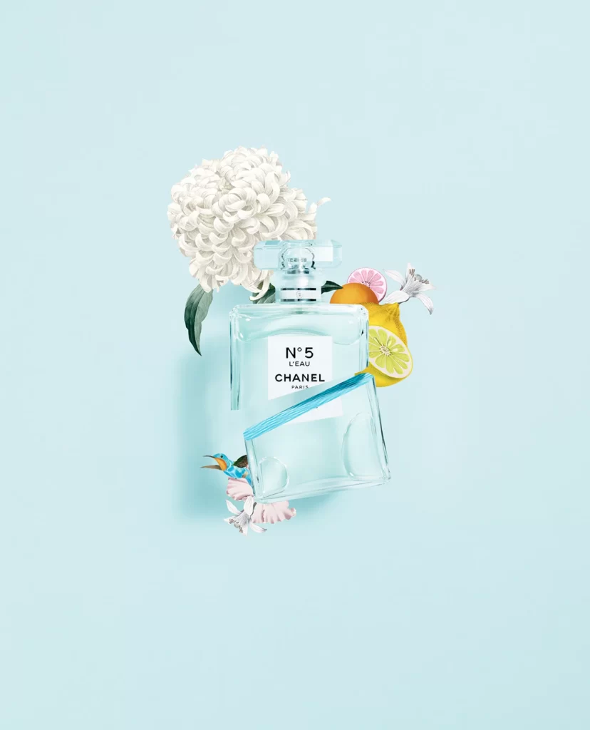 Chanel Perfume Bottle Glass Blue Floral Design Fragrance