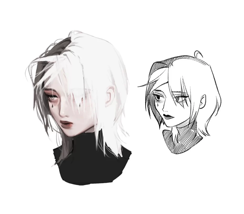 Character Black White Hair