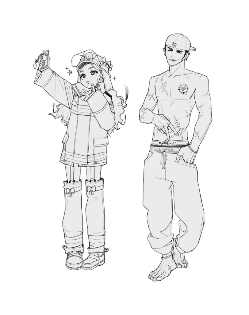 Characters Outfits Monochrome Lineart