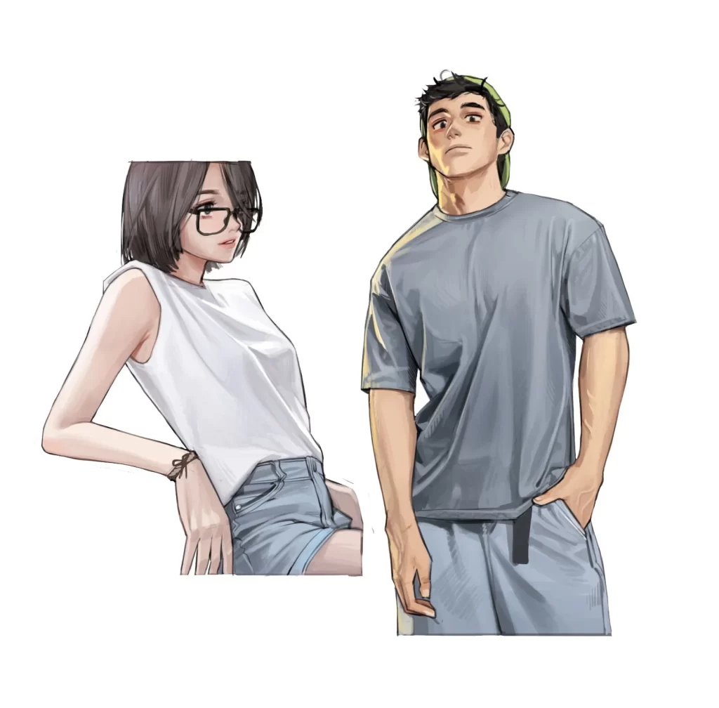 Characters White Tank Top Denim Shorts