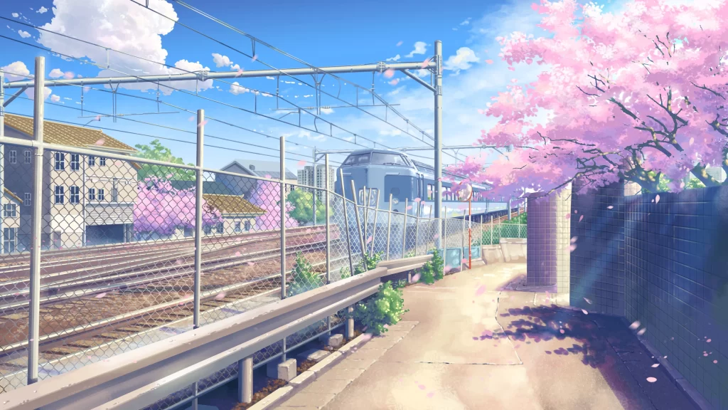 Cherry Blossoms Train Station Springtime