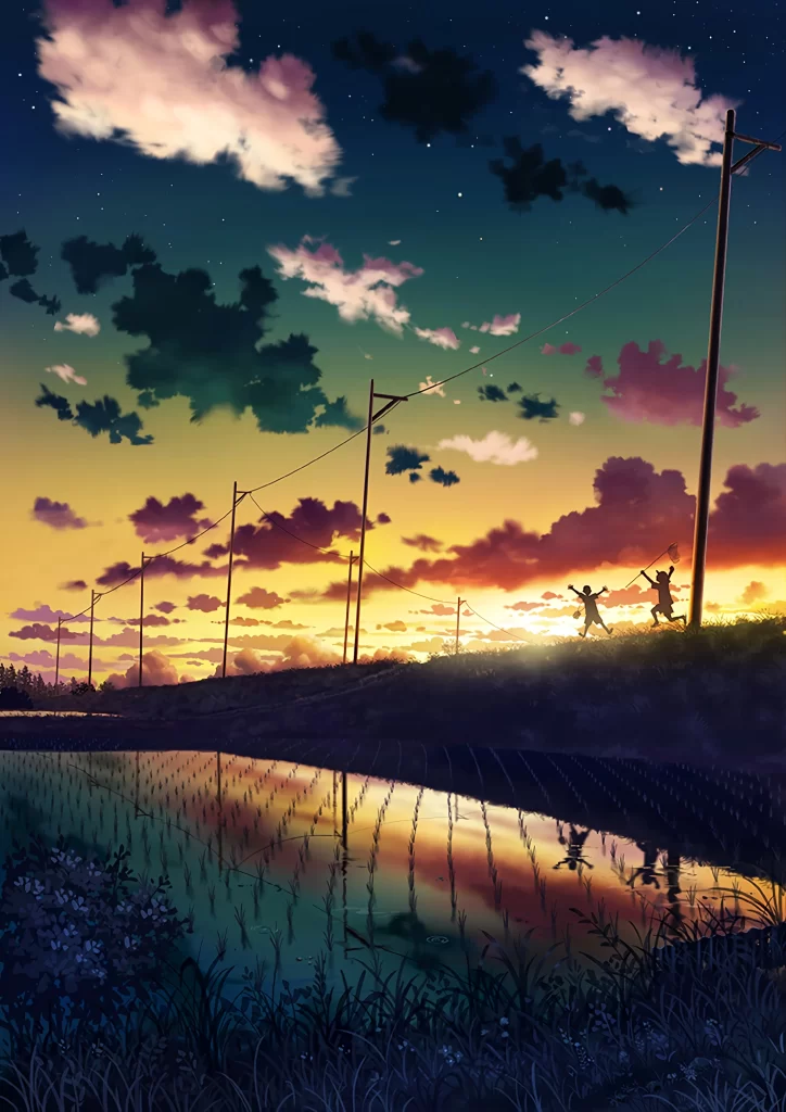 Children Playing Sunset Clouds Reflection Fantasy