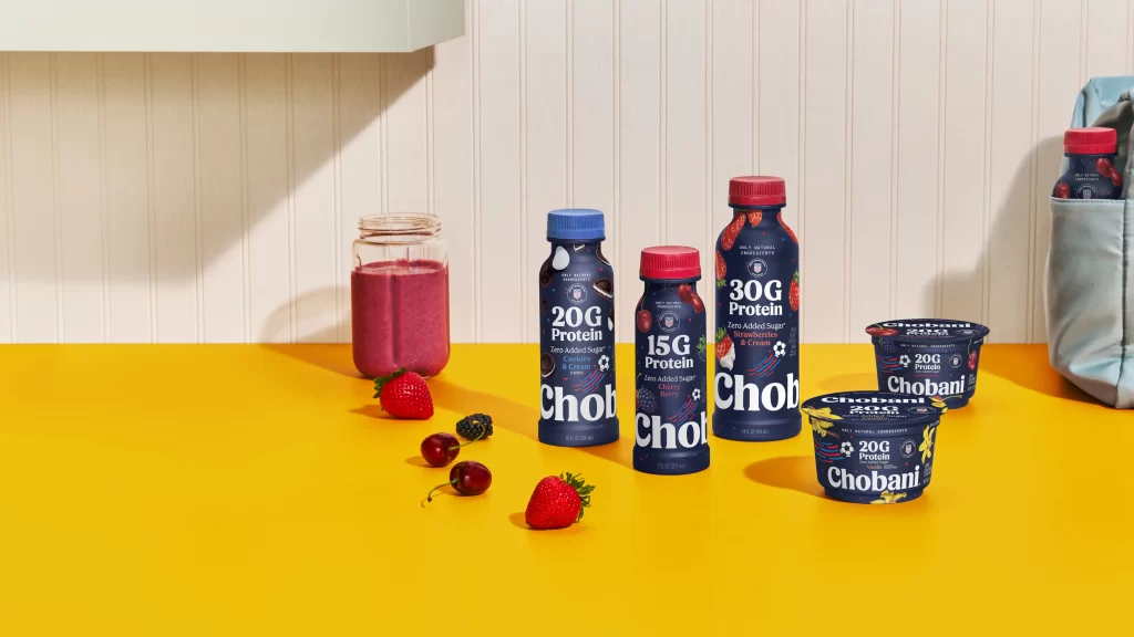 Chobani Yogurt Bottles Yellow Blue Red