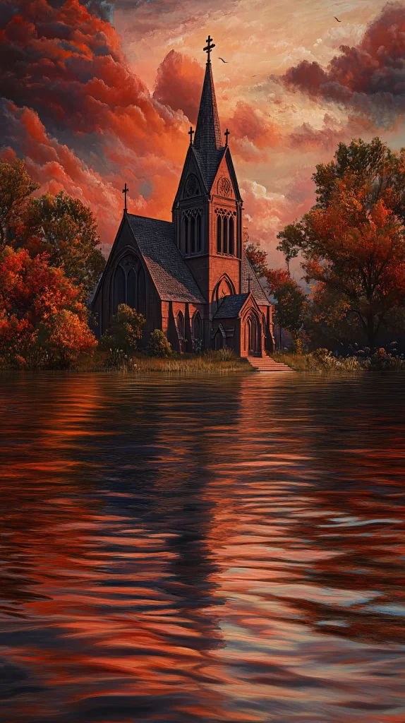 Church Sunset Red Sky Water