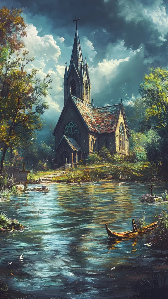 Church Tranquil Blue Water Sky