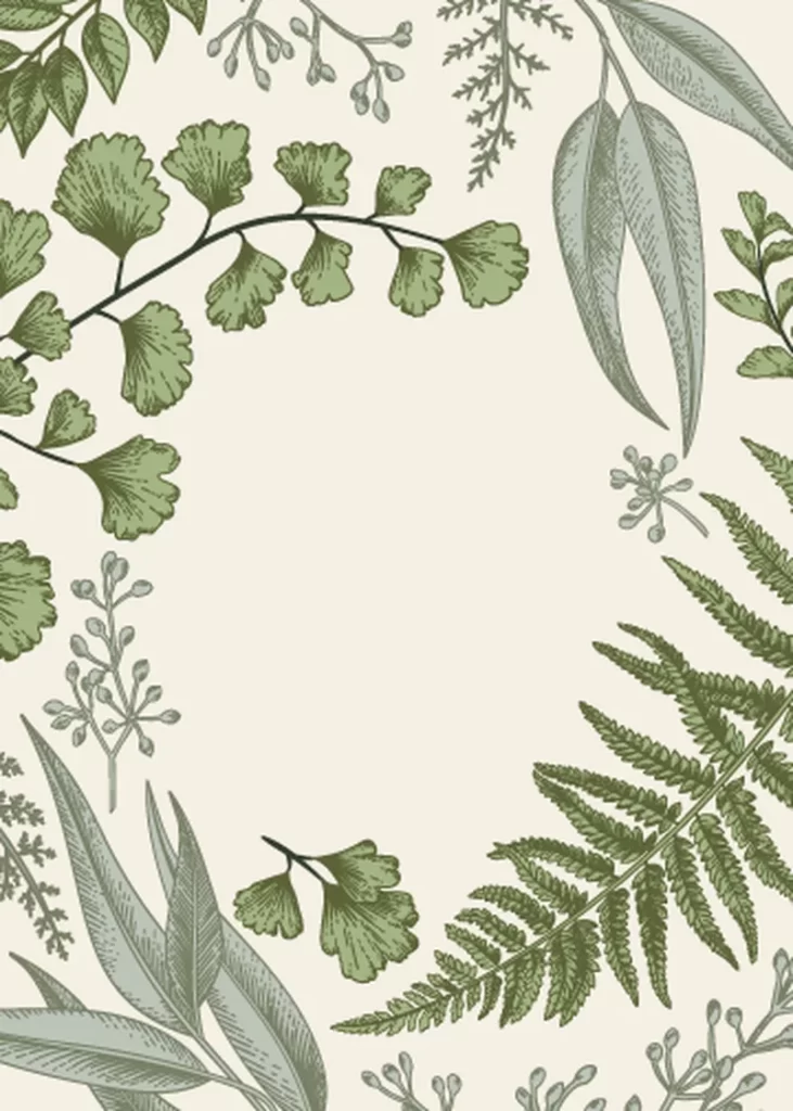 Circular Botanical Arrangement Ferns and Ginkgo Leaves