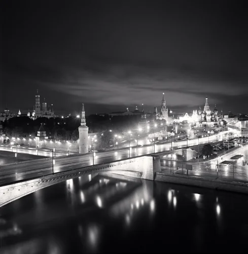 Cityscape Illuminated Bridge Reflective Water High Contrast Dramatic