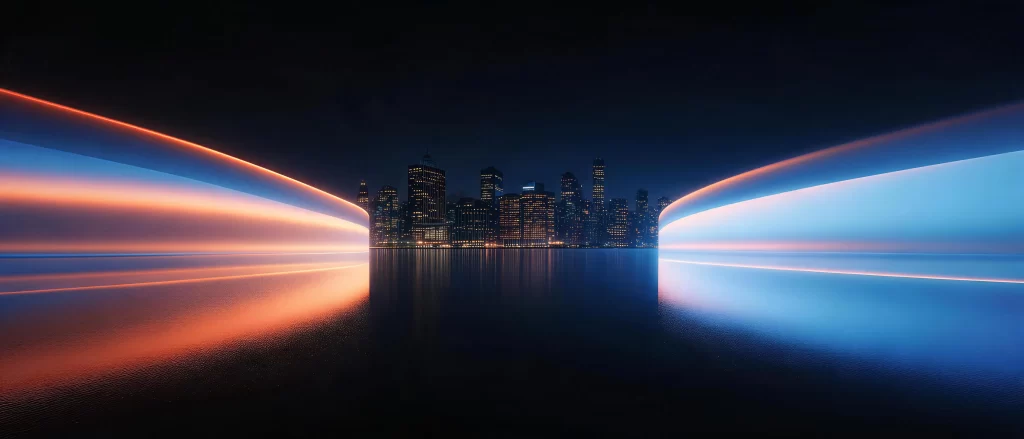 Cityscape Neon Lights Blue Orange Futuristic