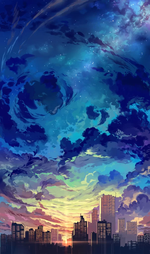 Cityscape Sky Clouds Sunset Blue Purple