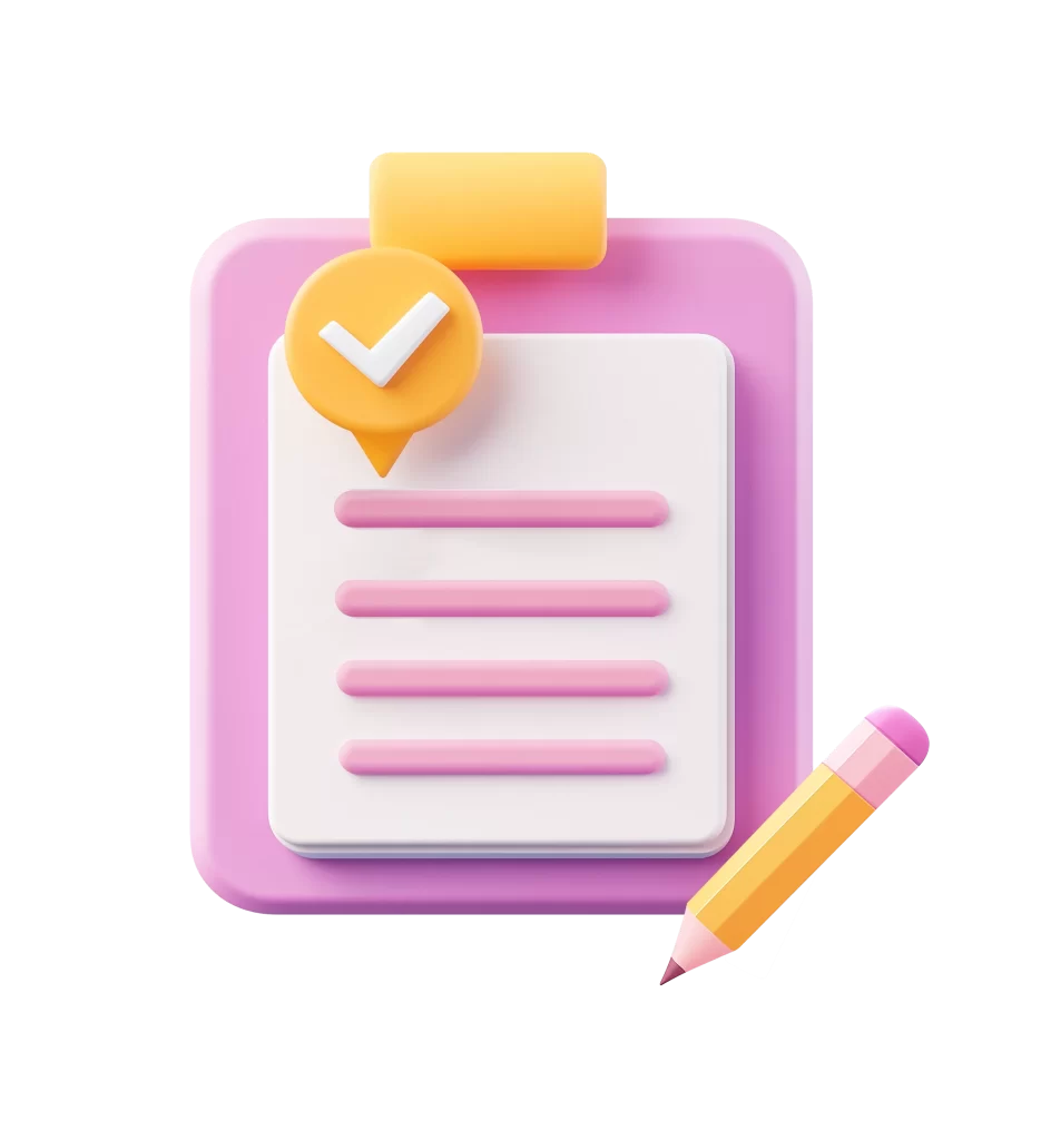 Clipboard Checklist Pink Yellow Pencil
