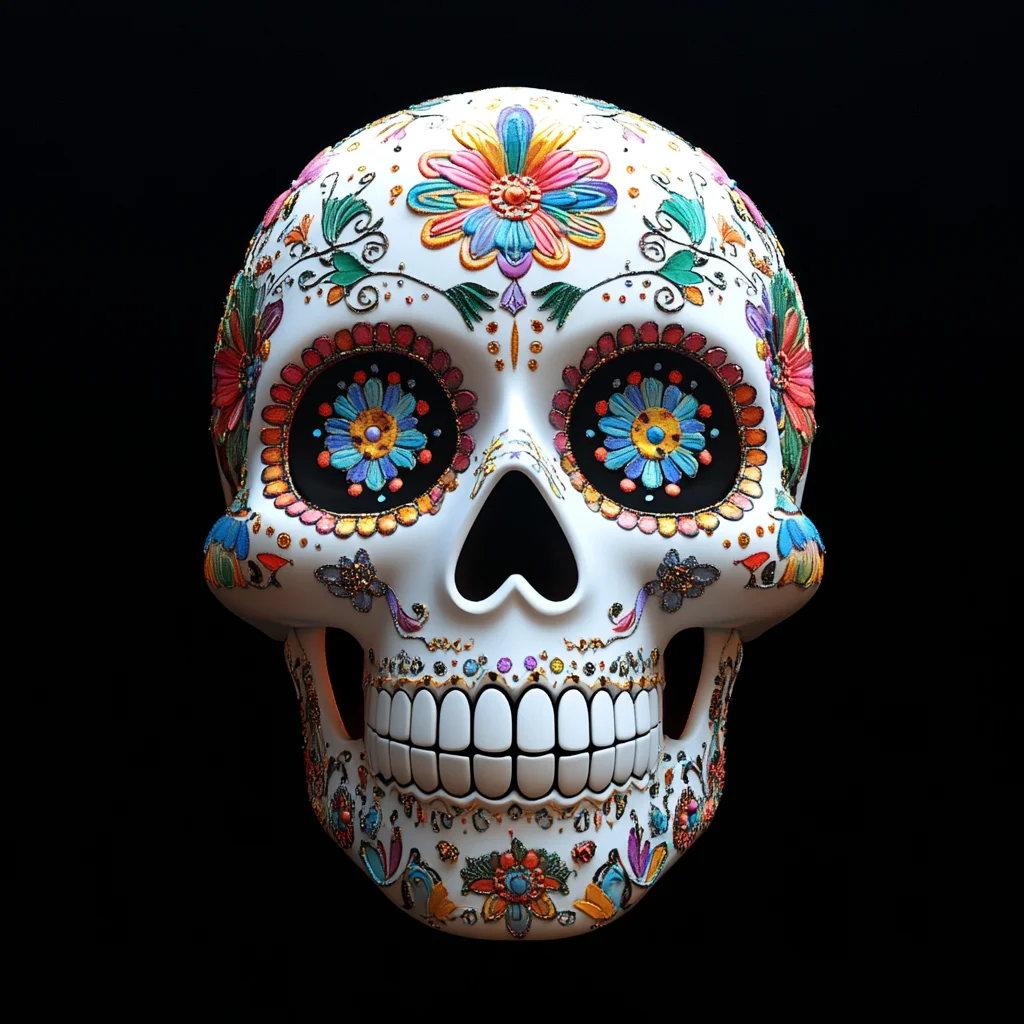colorful pattern dead skull 3D embellishment white