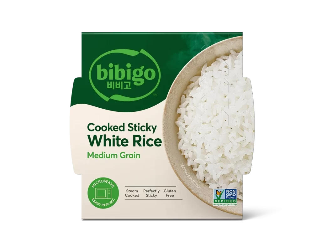 Cooked Sticky White Rice Green White