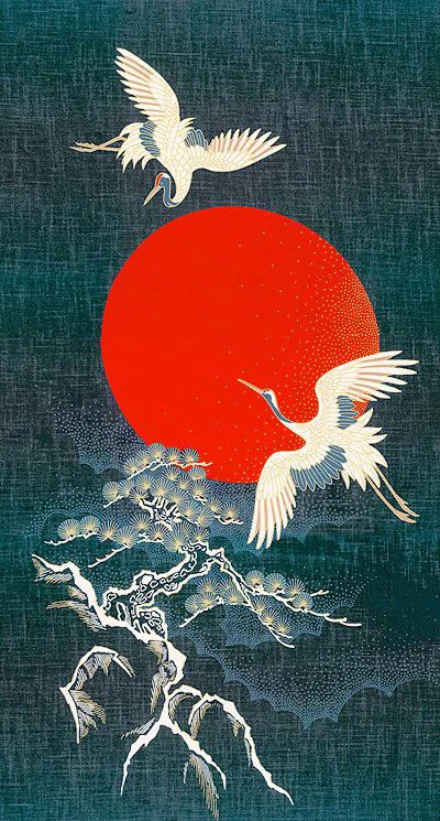Cranes Moon Landscape Painting