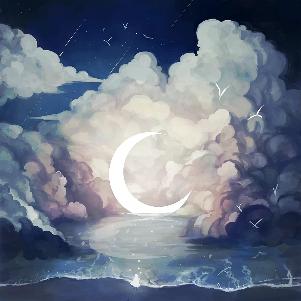 Crescent Moon Clouds Night Sky Water