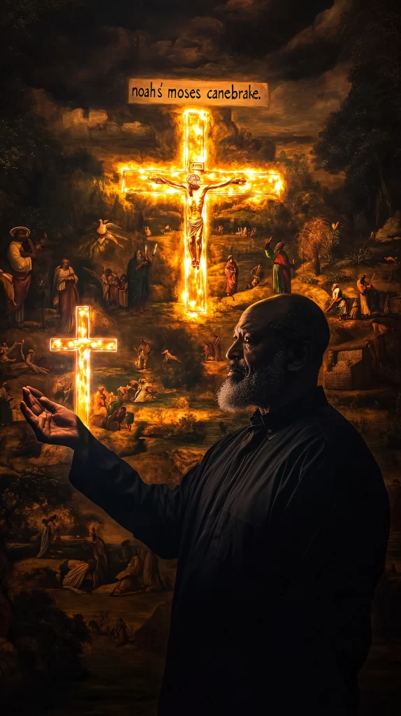Cross Burning Light Crowd Mountain