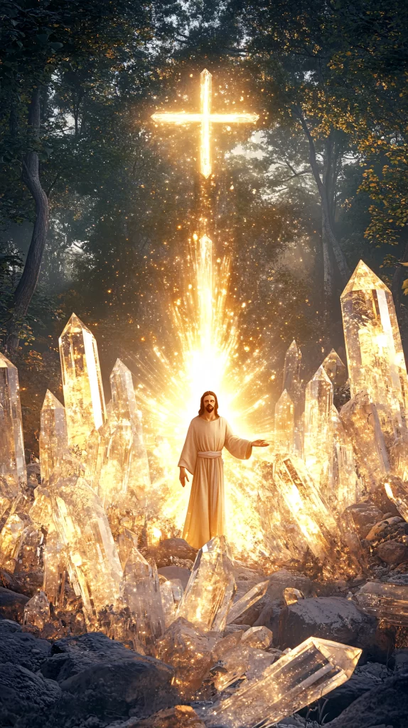 Cross Glowing Crystals Light Forest