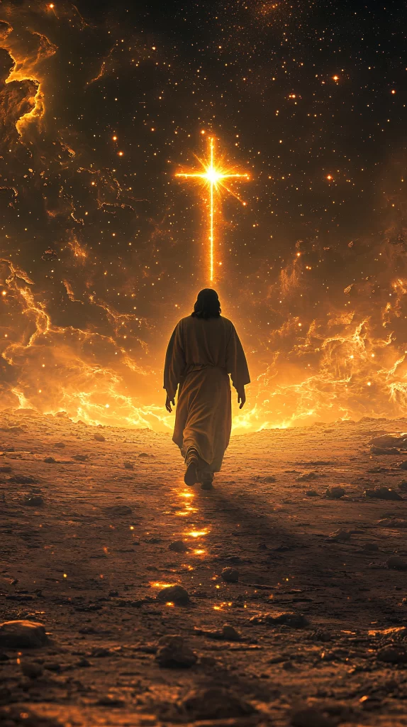 Cross Glowing Light Fiery Sky