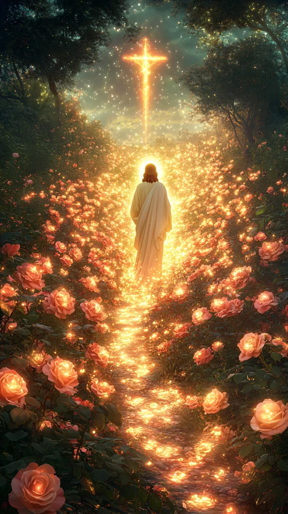 Cross Glowing Path Roses Light