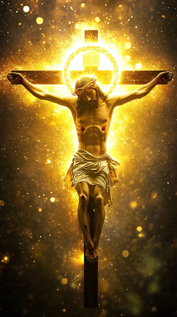 Cross Golden Light Halo Blood