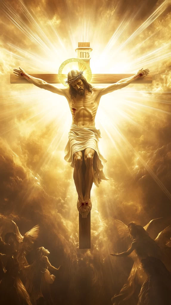 Cross Golden Light Sky Angels