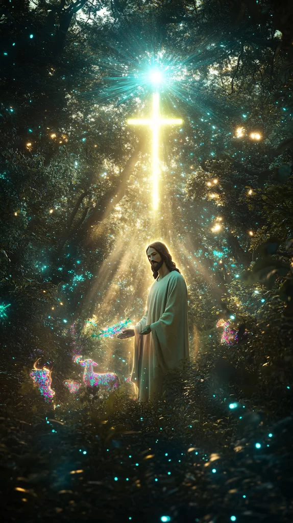 Cross Light Blue Green Animals