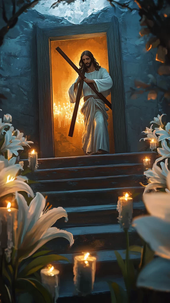 Cross Light Candles Flowers
