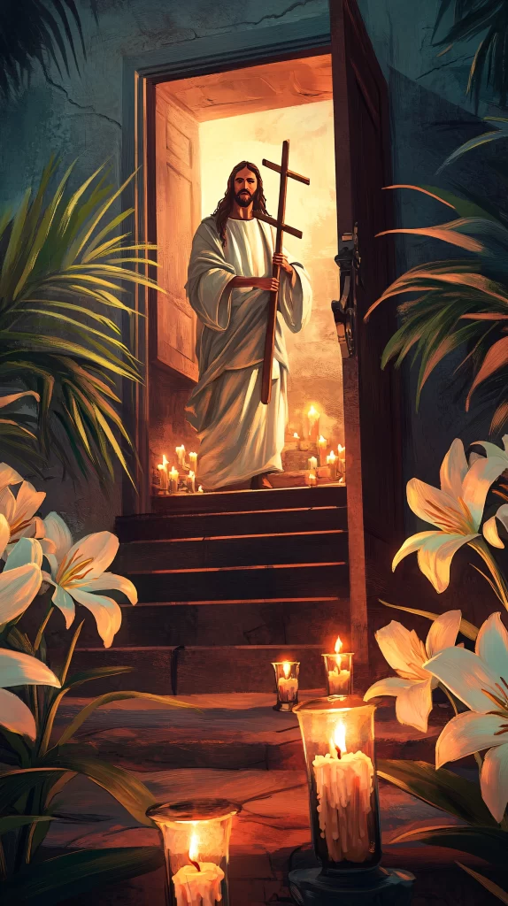 Cross Light Candles Lilies