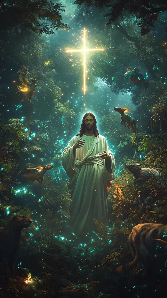 Cross Light Forest Animals Mystical