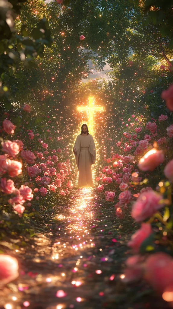 Cross Light Pathway Flowers Trees