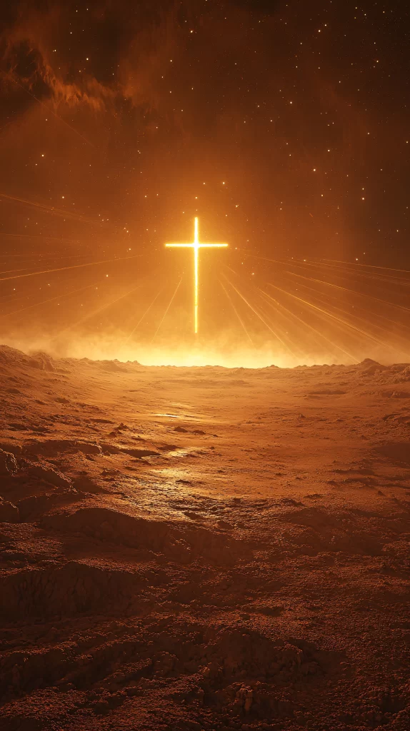Cross Radiant Light Orange Sky