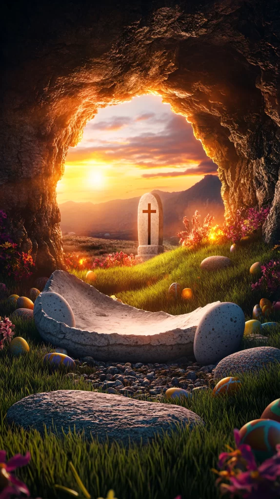 Cross Resurrection Sunrise Stone Tomb
