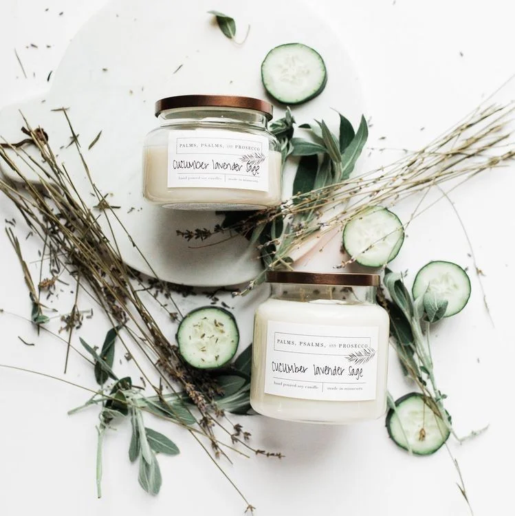 Cucumber Lavender Sage Jar Candle Glass White Natural