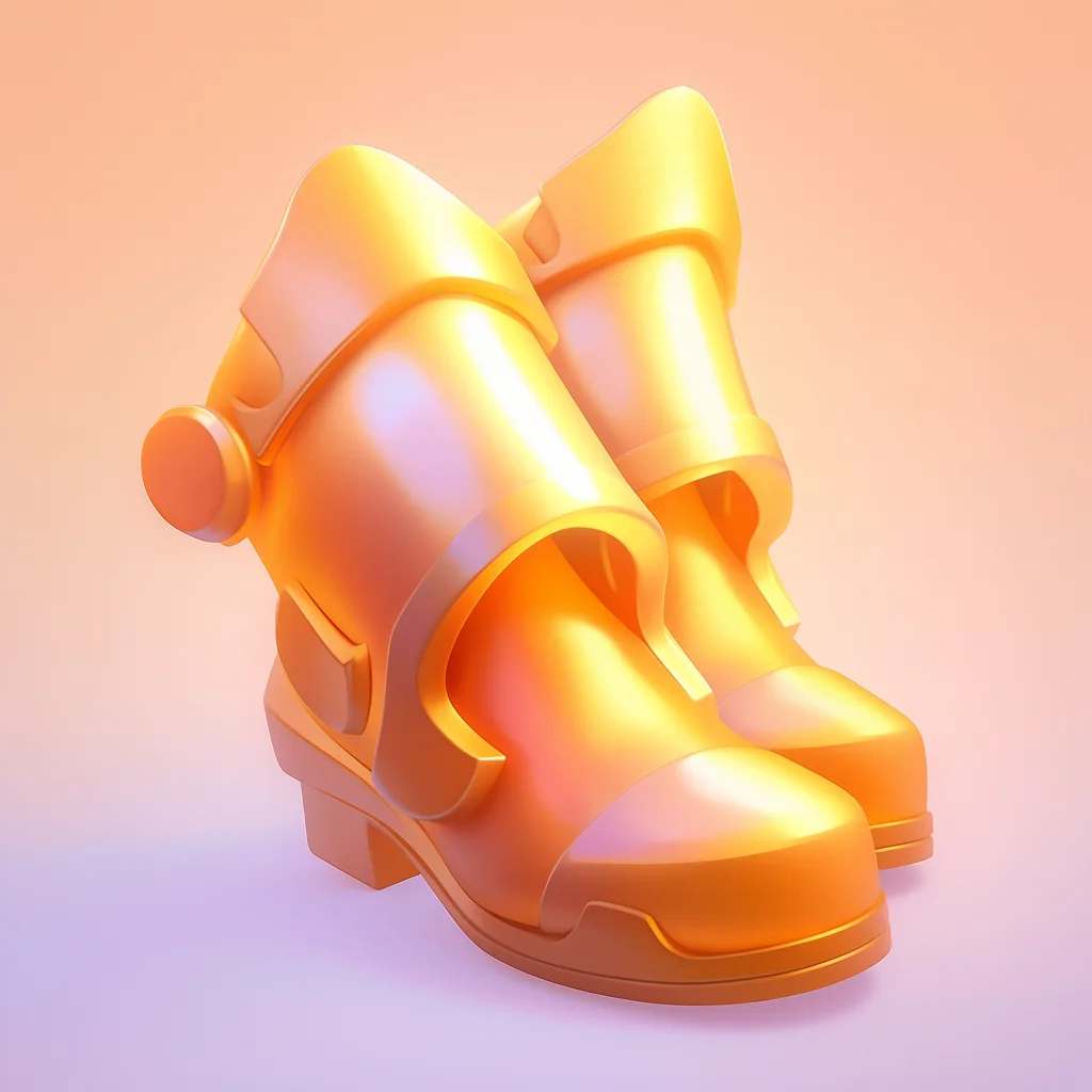 cute lovely icon game 3D boots cartoon golden