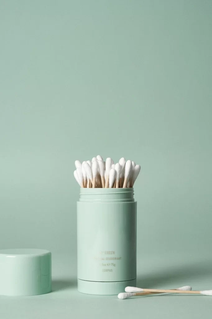 Cylindrical Container Cotton Swabs Mint Green Minimalist Skincare