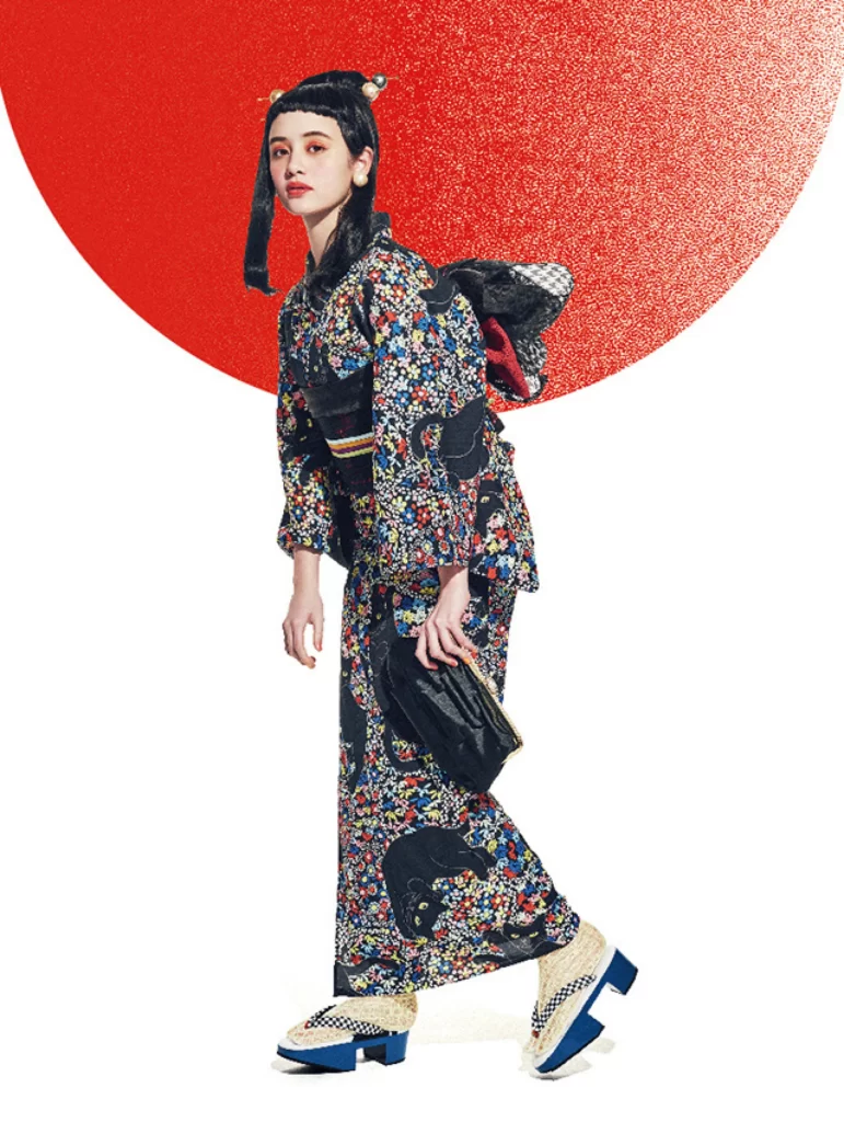 Dark Blue Floral Kimono