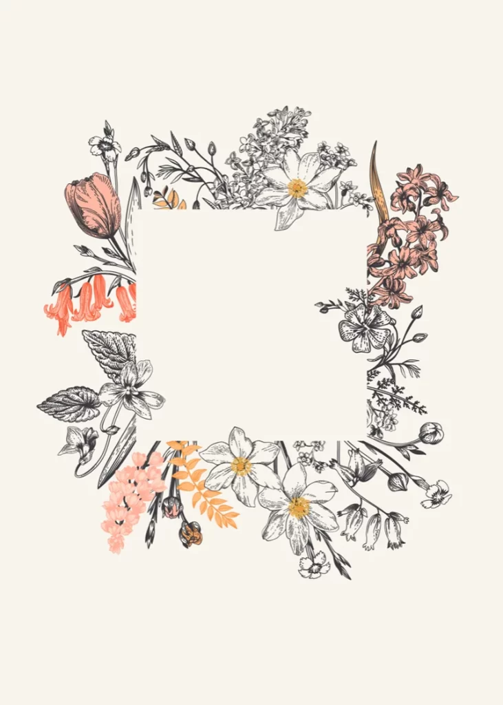 Decorative Floral Frame Border Pink Orange Centerpiece