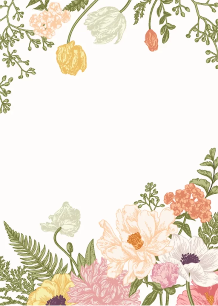 Delicate Floral Illustration Pastel Pink Yellow Hand Drawn