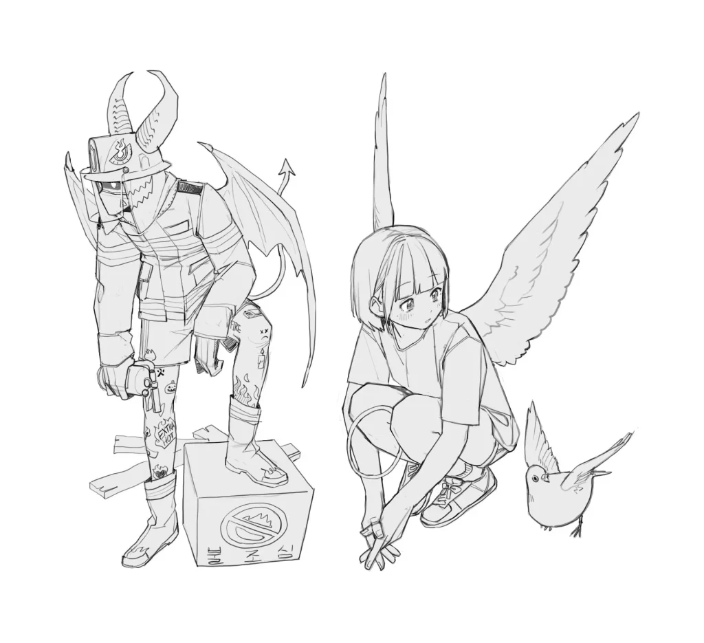Demon Character Firefighter Black White